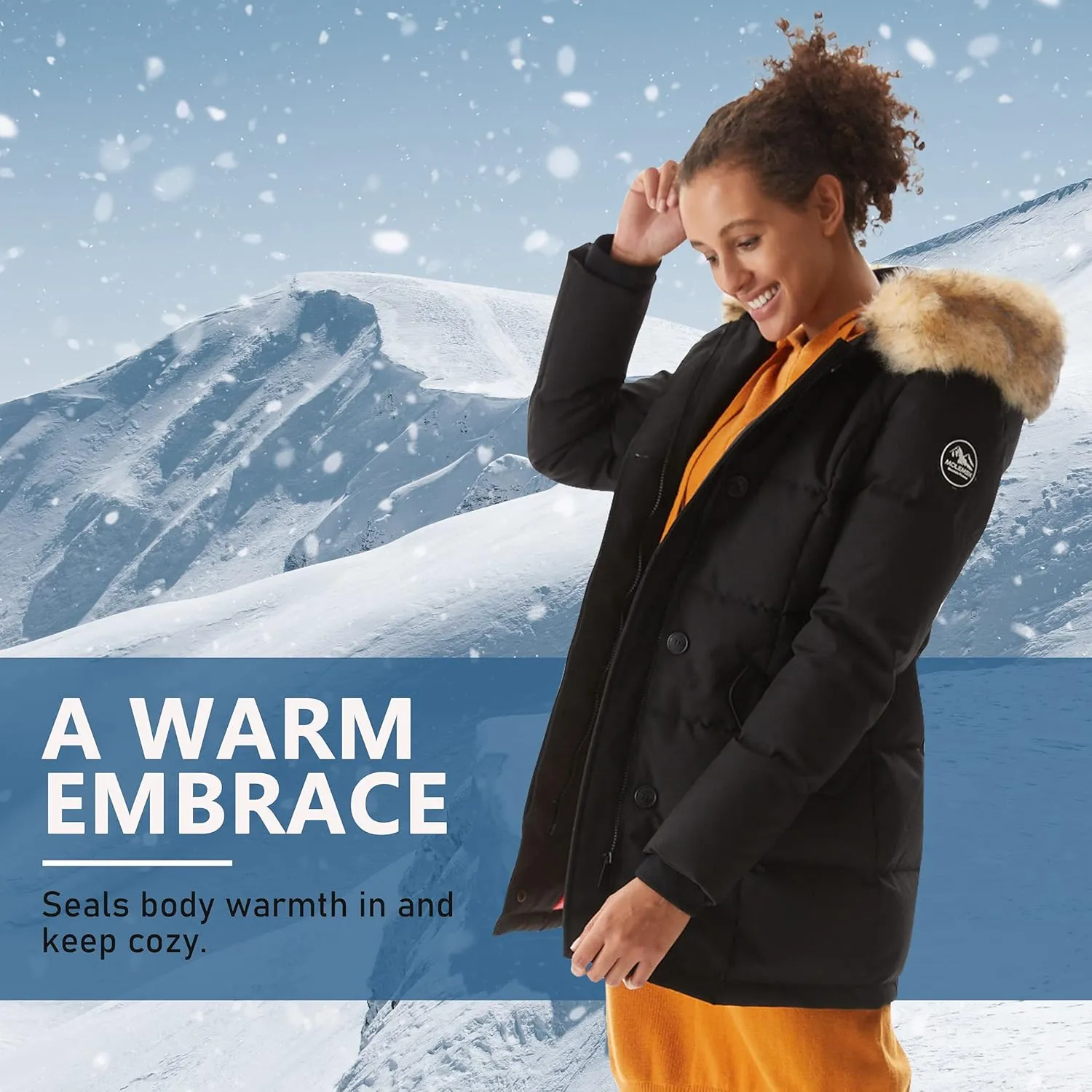 Women's Padded Jacket, Ladies Fur Hooded Thickened Vegan Down Long Parka Winter Outwear Warm Puffer Coat XS-XXL