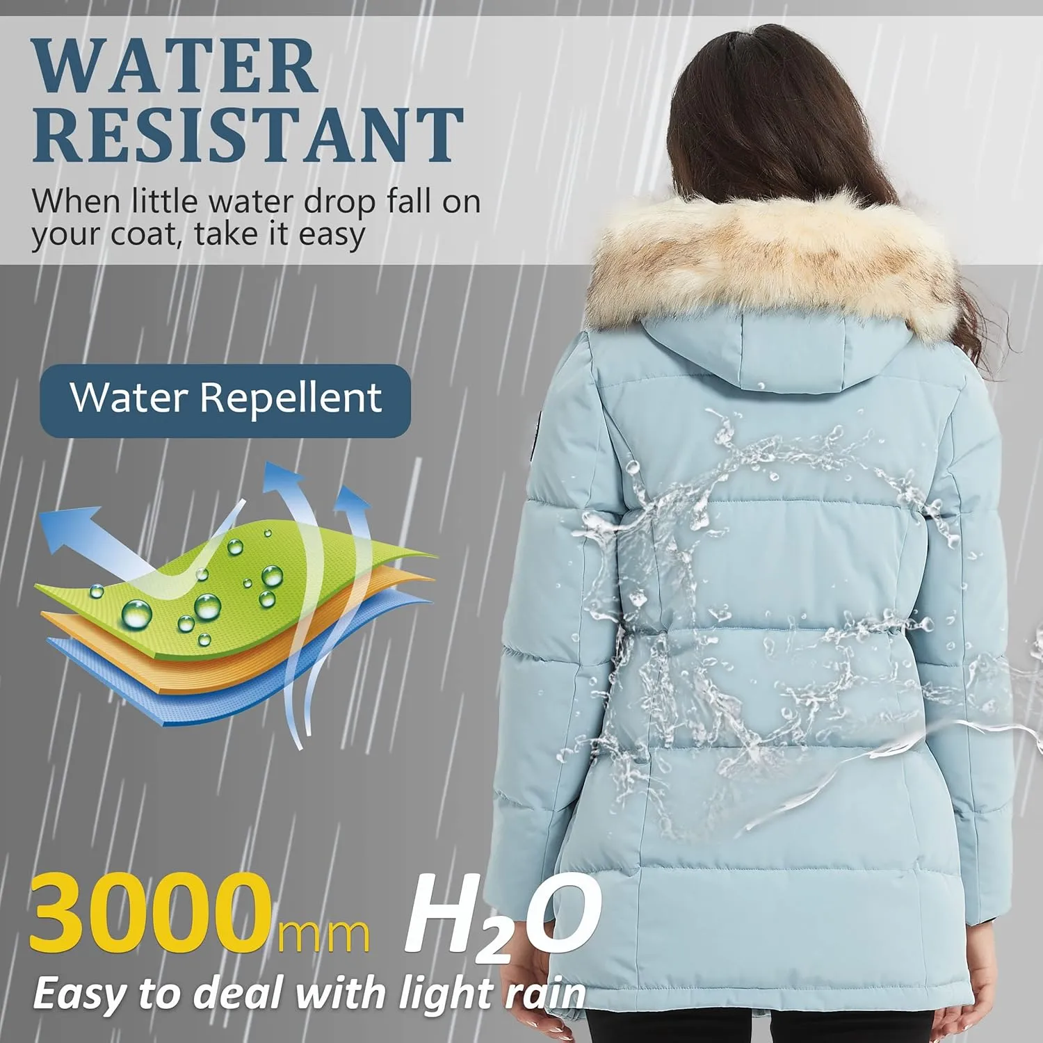Women's Padded Jacket, Ladies Fur Hooded Thickened Vegan Down Long Parka Winter Outwear Warm Puffer Coat XS-XXL