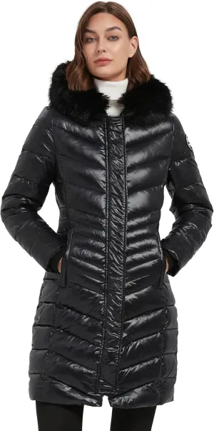 Women's Padded Jacket, Thicken Parka Faux Fur Vegan Down Long Parka Winter Jacket Warm Hooded Outwear XS-XXL