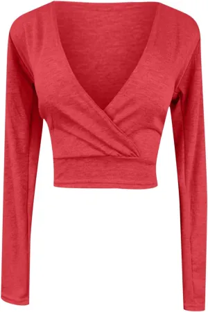 Women's Sexy Wrap Deep V Neck Blouse Summer Casual Long Sleeve Slim Fit Dress Shirts Fashion Lightweight Tee Tops