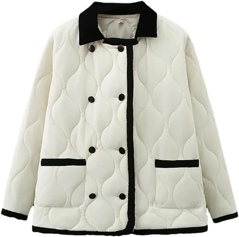 Women's Winter Thin Warm Cotton Coat Loose Down Cotton Jacket Parkas Double-Breasted Puffer Parkas Tops