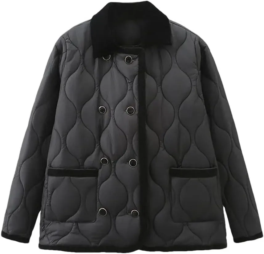 Women's Winter Thin Warm Cotton Coat Loose Down Cotton Jacket Parkas Double-Breasted Puffer Parkas Tops