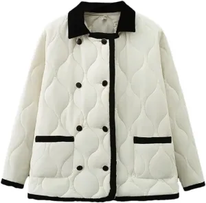 Women's Winter Thin Warm Cotton Coat Loose Down Cotton Jacket Parkas Double-Breasted Puffer Parkas Tops