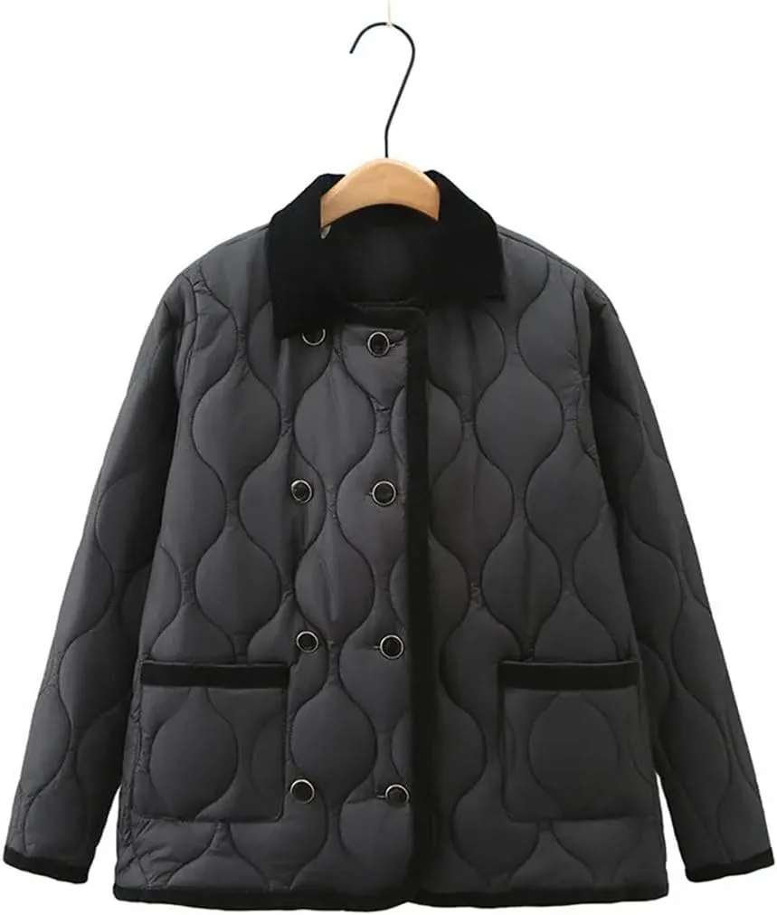 Women's Winter Thin Warm Cotton Coat Loose Down Cotton Jacket Parkas Double-Breasted Puffer Parkas Tops