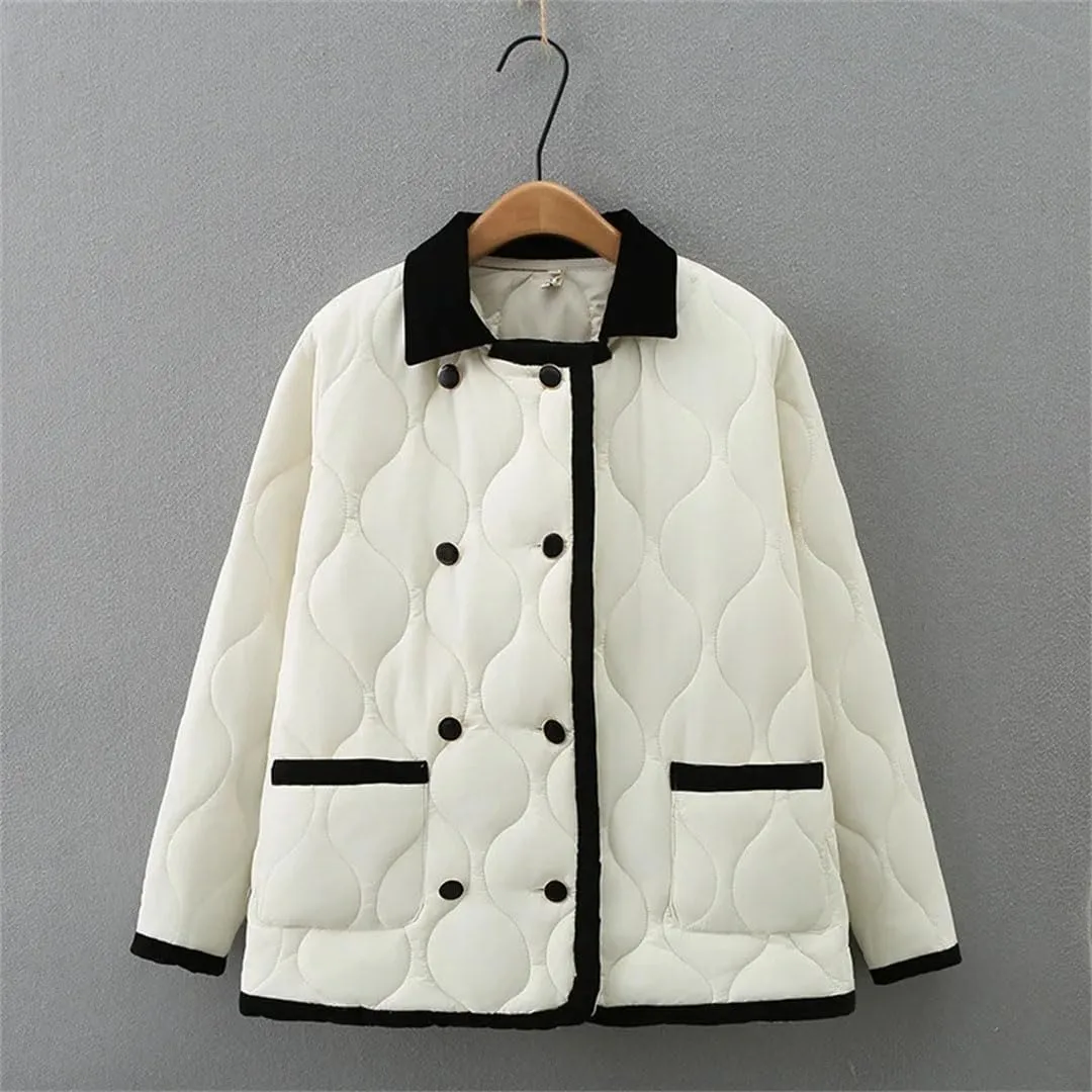 Women's Winter Thin Warm Cotton Coat Loose Down Cotton Jacket Parkas Double-Breasted Puffer Parkas Tops