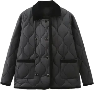 Women's Winter Thin Warm Cotton Coat Loose Down Cotton Jacket Parkas Double-Breasted Puffer Parkas Tops